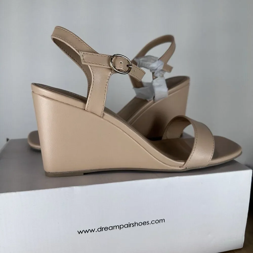 Dream Pairs Womens Open Toe Strappy Wedge Heel Sandals  SDPW224W Nude Size 10
